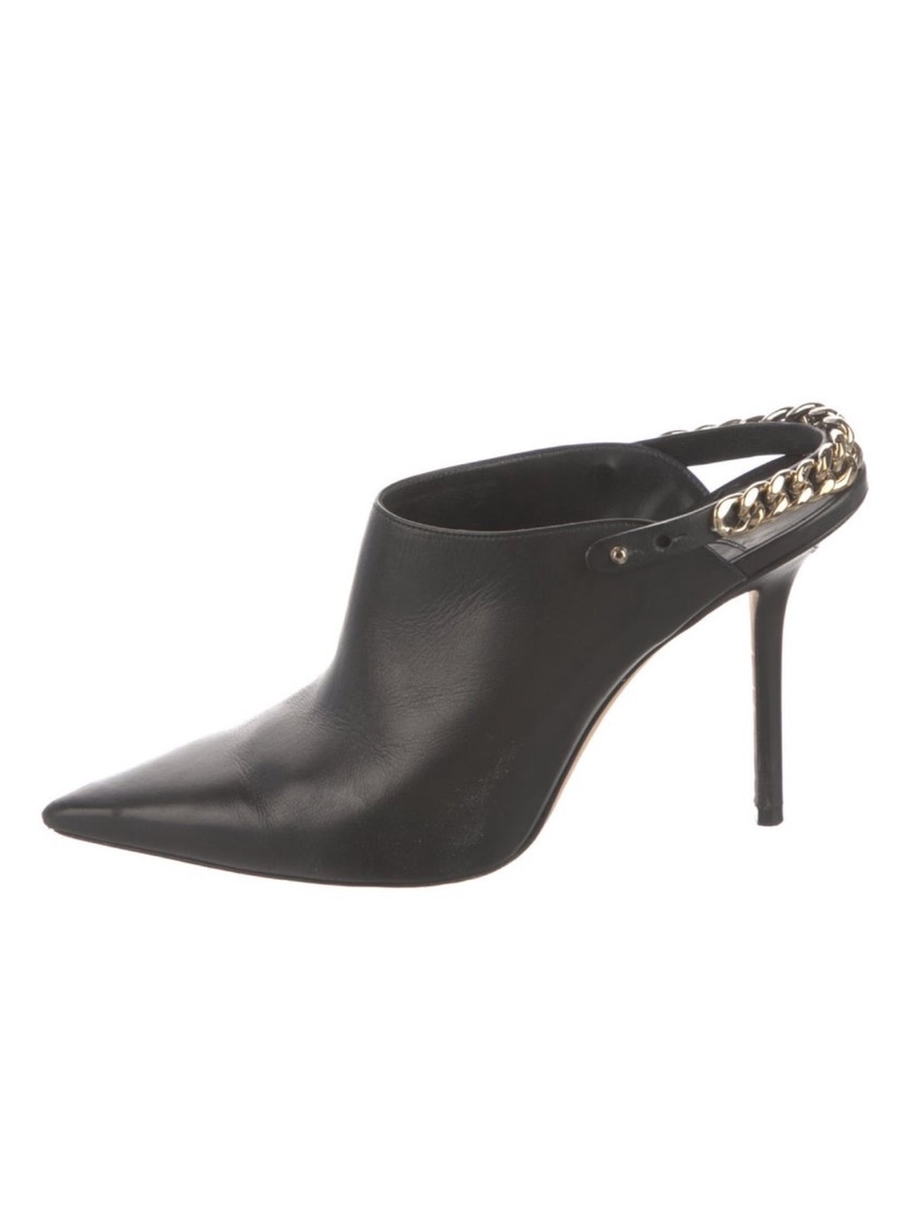 Black Pointed Toe Slingback Stiletto with Gold Chain Detail jimmy choo